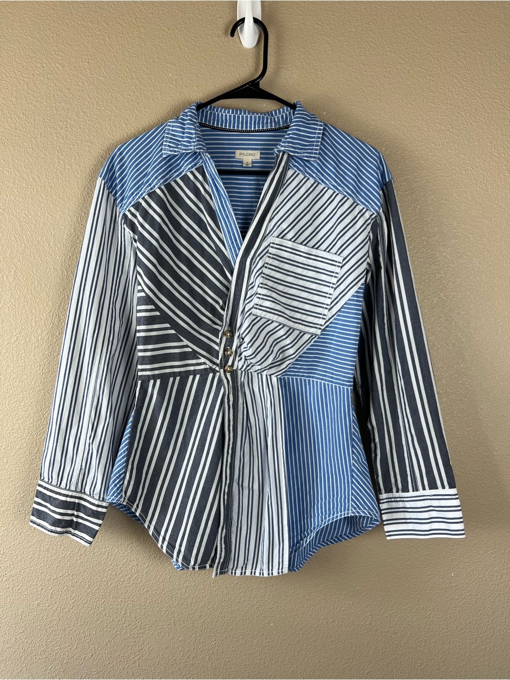 Pilcro Reworked Mixed Stripe Buttondown Shirt - Picture 4 of 12